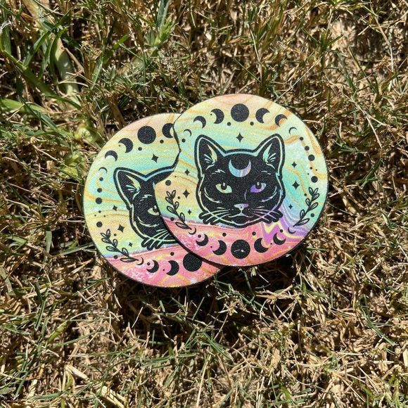 🎄 Rainbow Moon Cat Neoprene Car Coaster 2 Pack - Picture 5 of 13